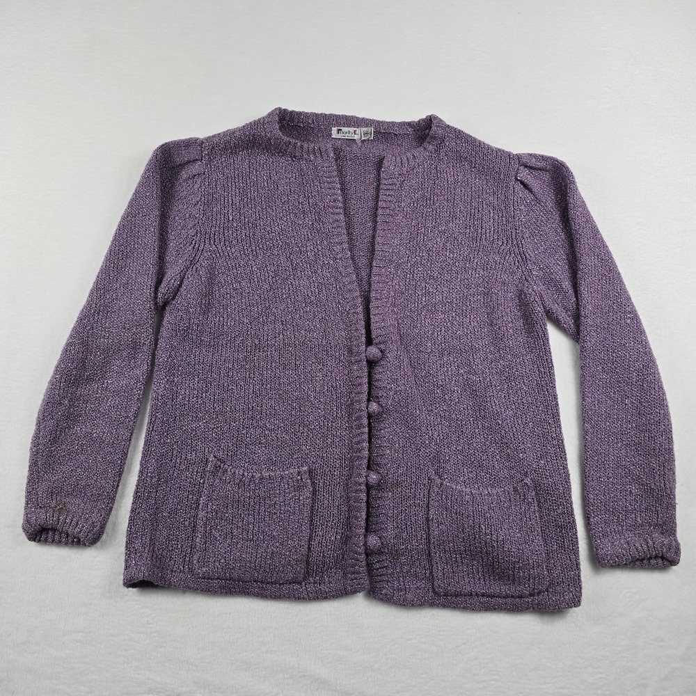 Vintage Priority 1 Lane Bryant Purple Knit Cardigan Sweater Puff Shoulder Sz 42